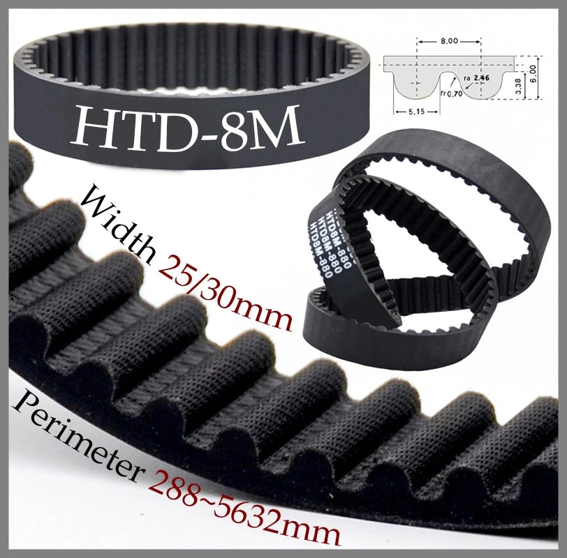 HTD-8M Timing Belt Closed Loop — 8mm Pitch, 25mm & 30mm Width, Multiple Lengths