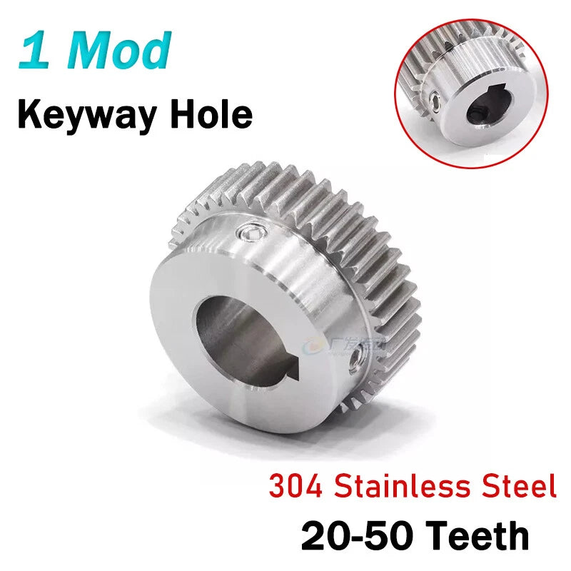 1 Module Stainless Steel Spur Gears 20-50 Teeth Pinion Motor Gear Keyway Hole