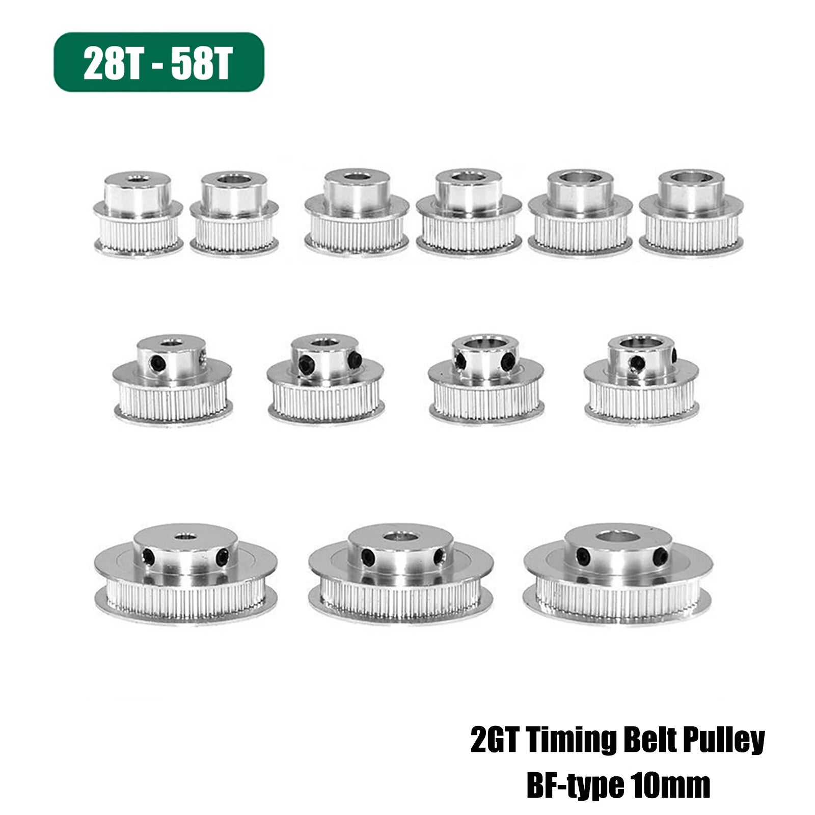 GT2 Timing Belt Pulley 28-58 Teeth 10mm Teeth Width Bore 4mm-15mm BF-type For 3D