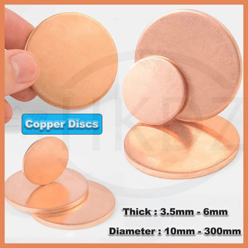 Solid Pure Copper Discs Blanks Round Plate Metal Sheet OD 10-300mm Thick 3.5-6mm