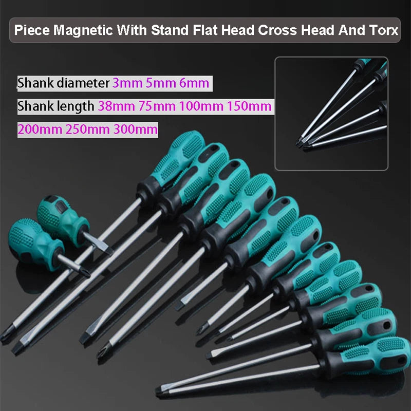 Shank L38-300mm Premium Magnetic Screwdriver Set Cross-Head Flat Heads Precision