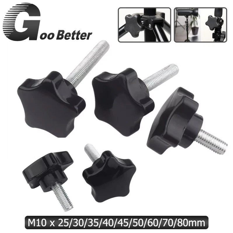 M10 Plastic Five‑Star Thumb Screws – Hand Clamping Knob Bolts, 25‑80mm Lengths (Black) - HomeDIYer