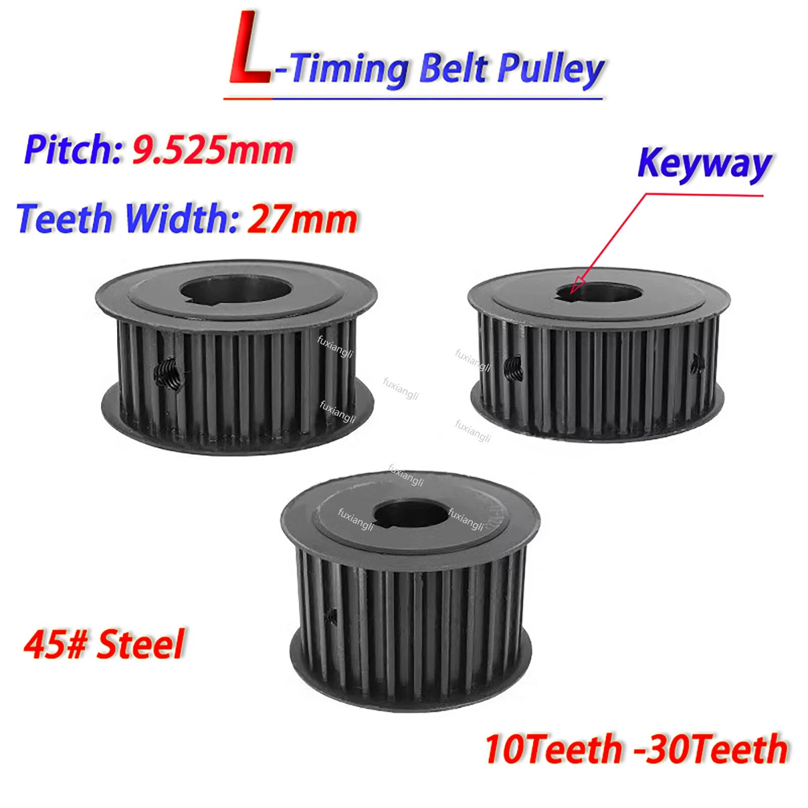 L-type 10T-30T Timing Belt Pulley Pitch 9.525mm With Keyway 45# Steel Width 27mm
