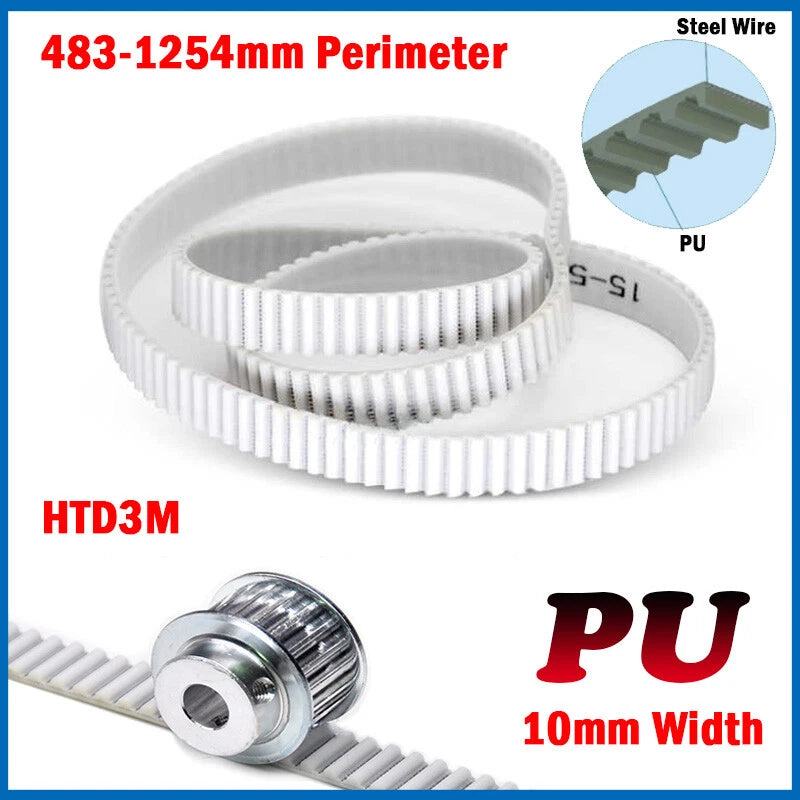 HTD 3M Closed PU Timing Belt – 10mm Wide, 483mm–1254mm Perimeter