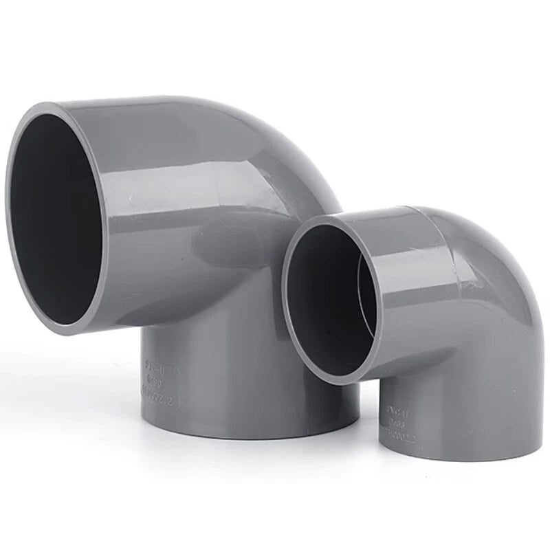 PVC Pipe Fittings Connector 90° Elbow Adapter Solvent Weld ID 20mm - 160mm Grey