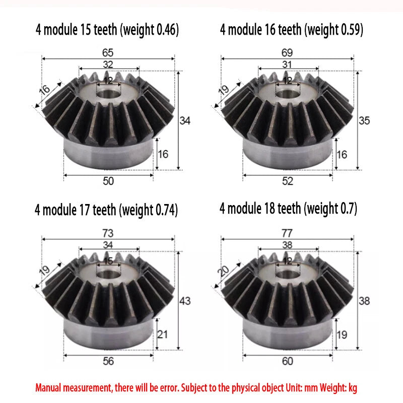 4/5/6 Mod Bevel Gear 15-30 Teeth Transmission Gears Bevel Teeth 90° 45# Steel