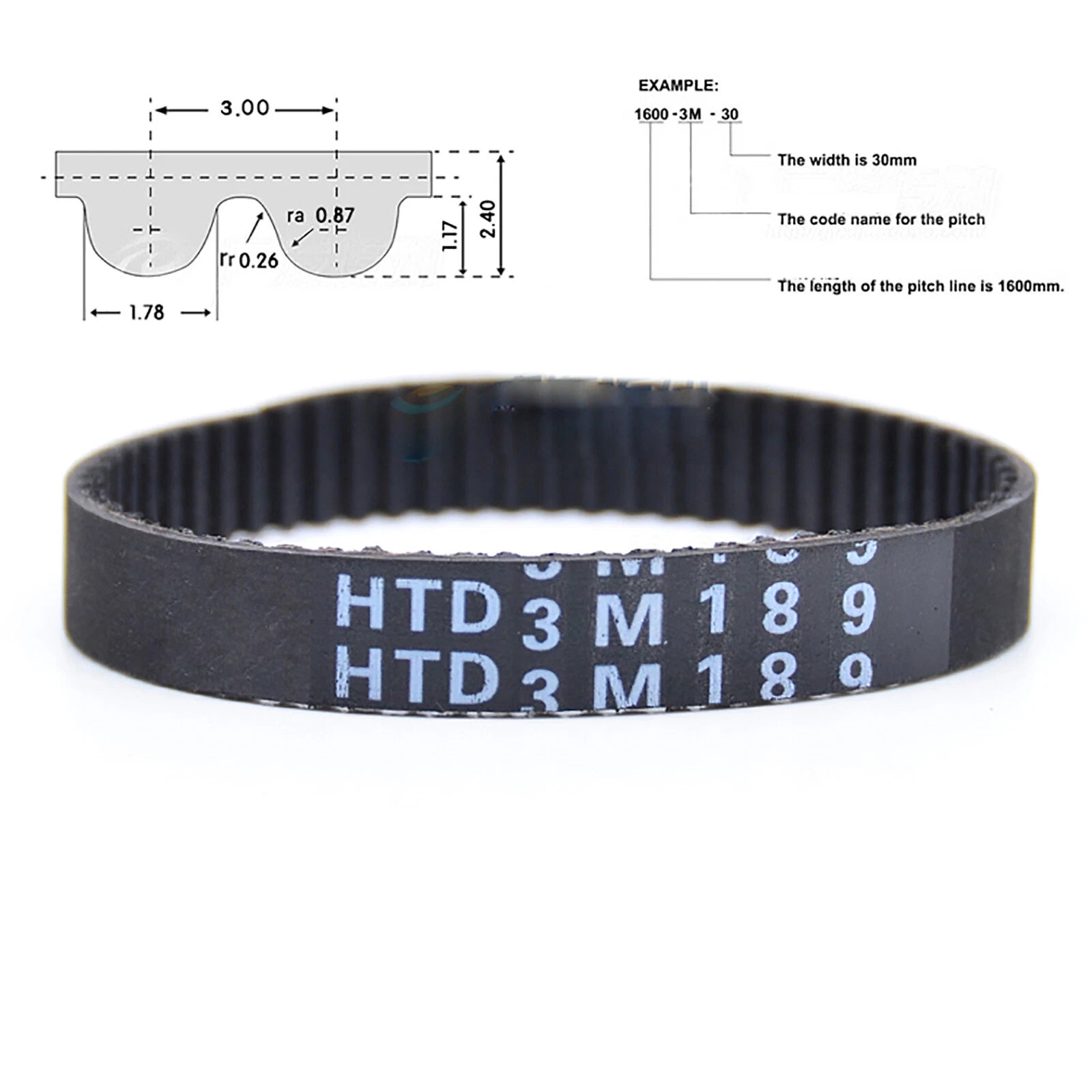 HTD 3M Timing Belt 15mm Wide Closed Loop — 3mm Pitch, 87mm to 3600mm