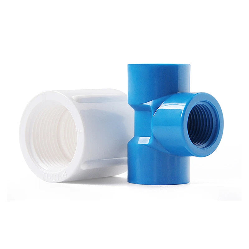 PVC Female Threaded Pipe Fittings Equal Socket Straight Tee Elbow 1 2" 3 4" 1"
