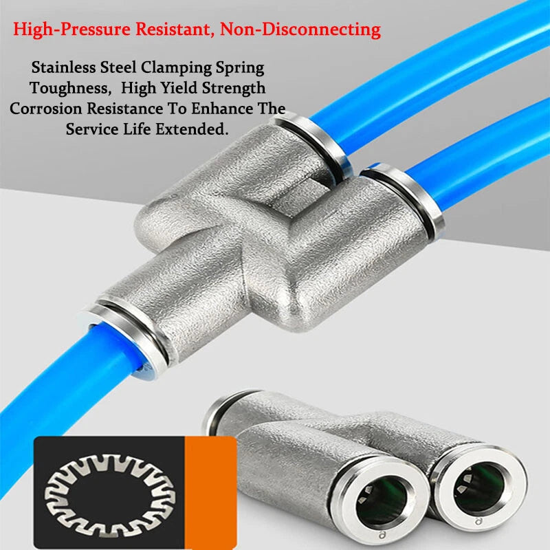 304 Stainless Steel Y-Type Push-to-Connect Pneumatic Fittings — Equal Connector 4mm–12mm