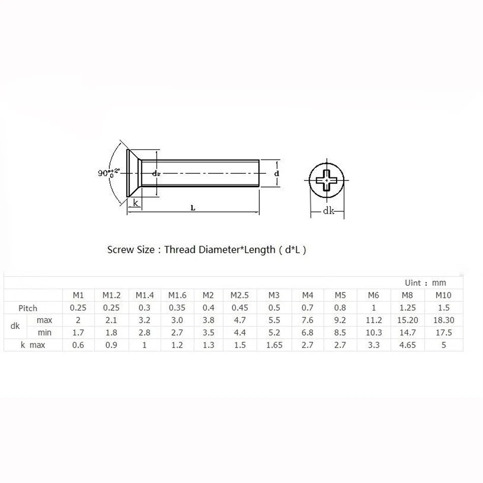 A2 Stainless Steel Phillips Countersunk Flat Head Machine Screws M3 GB/T 819 — 4mm to 80mm, Variable Pack Quantities