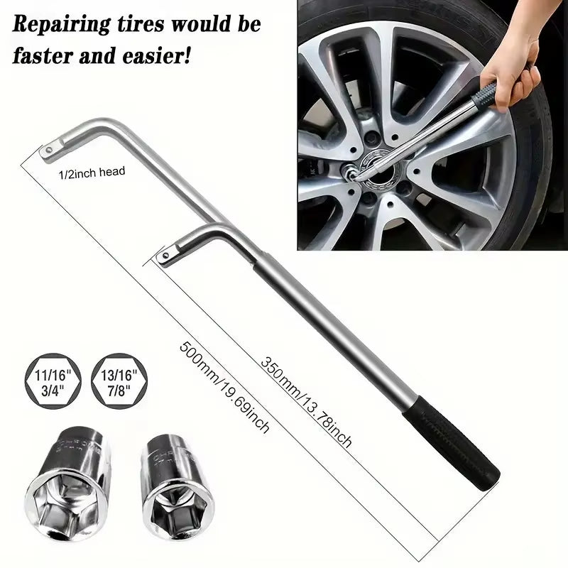 3pcs Car Steel Tire Socket Wrench Set L - Shaped Extendable Telescopic Rod for Car Wheel Lug Nut Removal and Repair - HomeDIYer