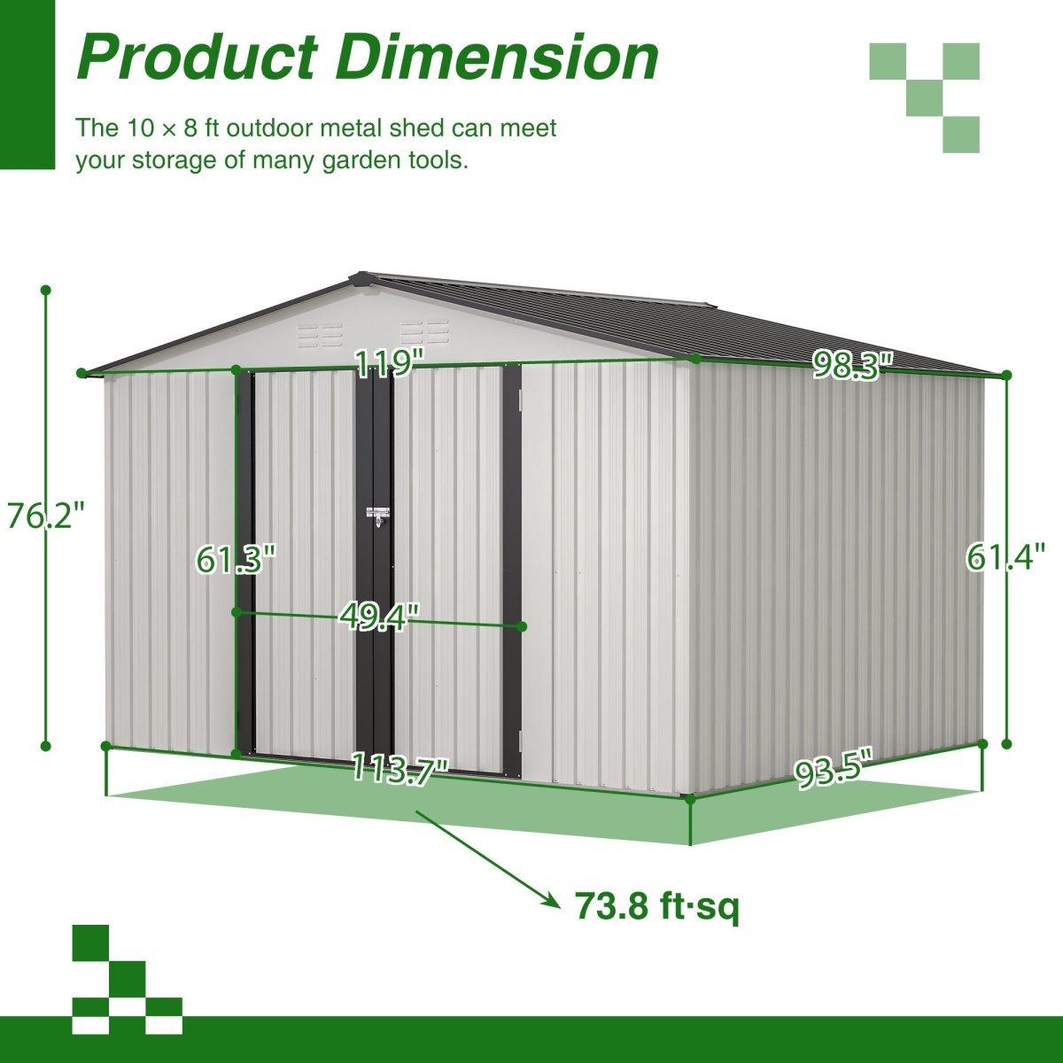 10X8 FT Outdoor Storage Shed, All Weather Metal Sheds with Lockable Doors, Tool Shed for Garden, Patio, Backyard, Lawn, Grey - HomeDIYer