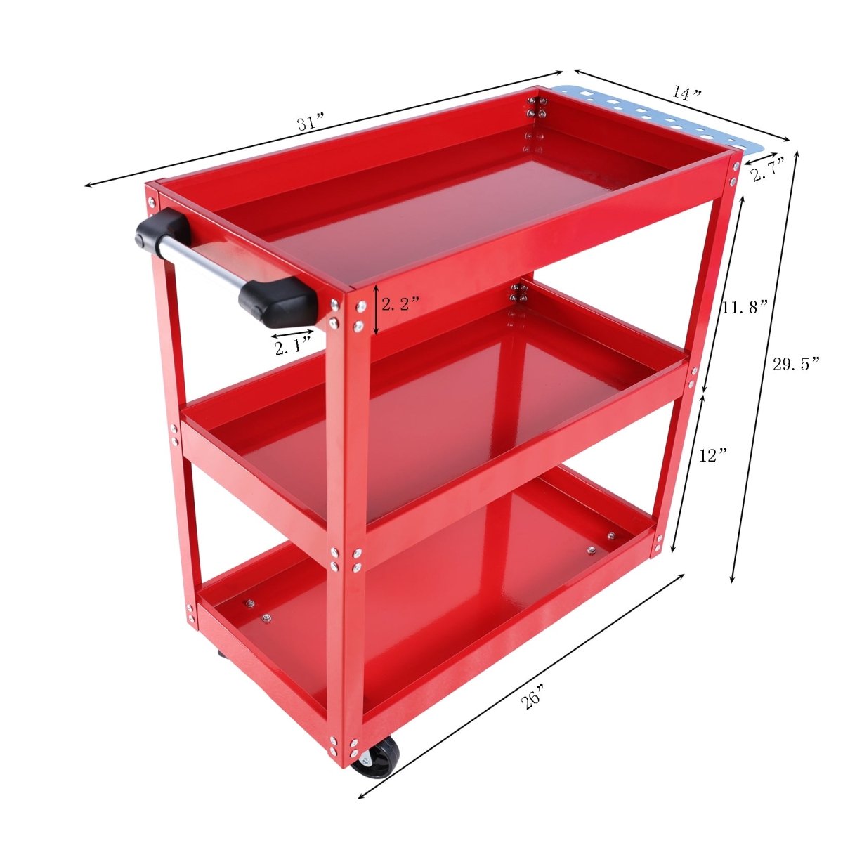 Tool Cart on Wheels, 3 Tier Rolling Mechanic Tool Cart, Heavy Duty Steel Utility Cart w/Lockable Wheels, 450 LBS Capacity Industrial Service Cart for Garage, Warehouse, Workshop (Bright Red) - HomeDIYer