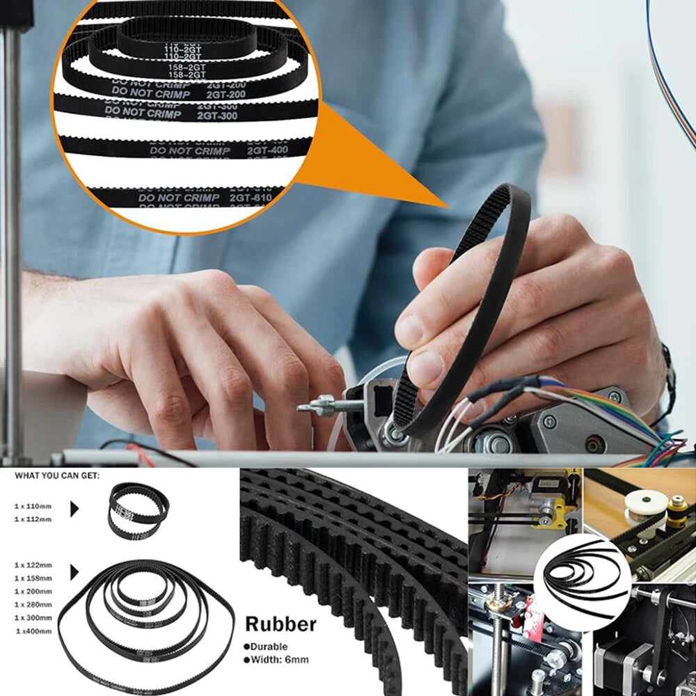 GT2 Closed Loop Timing Belt 6mm Width 2mm Pitch – 176mm to 228mm for 3D Printer