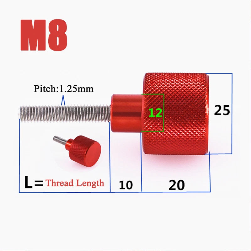 M8 Aluminum Alloy Knurled Thumb Screws Stainless Steel Hand Grip 10mm-100mm