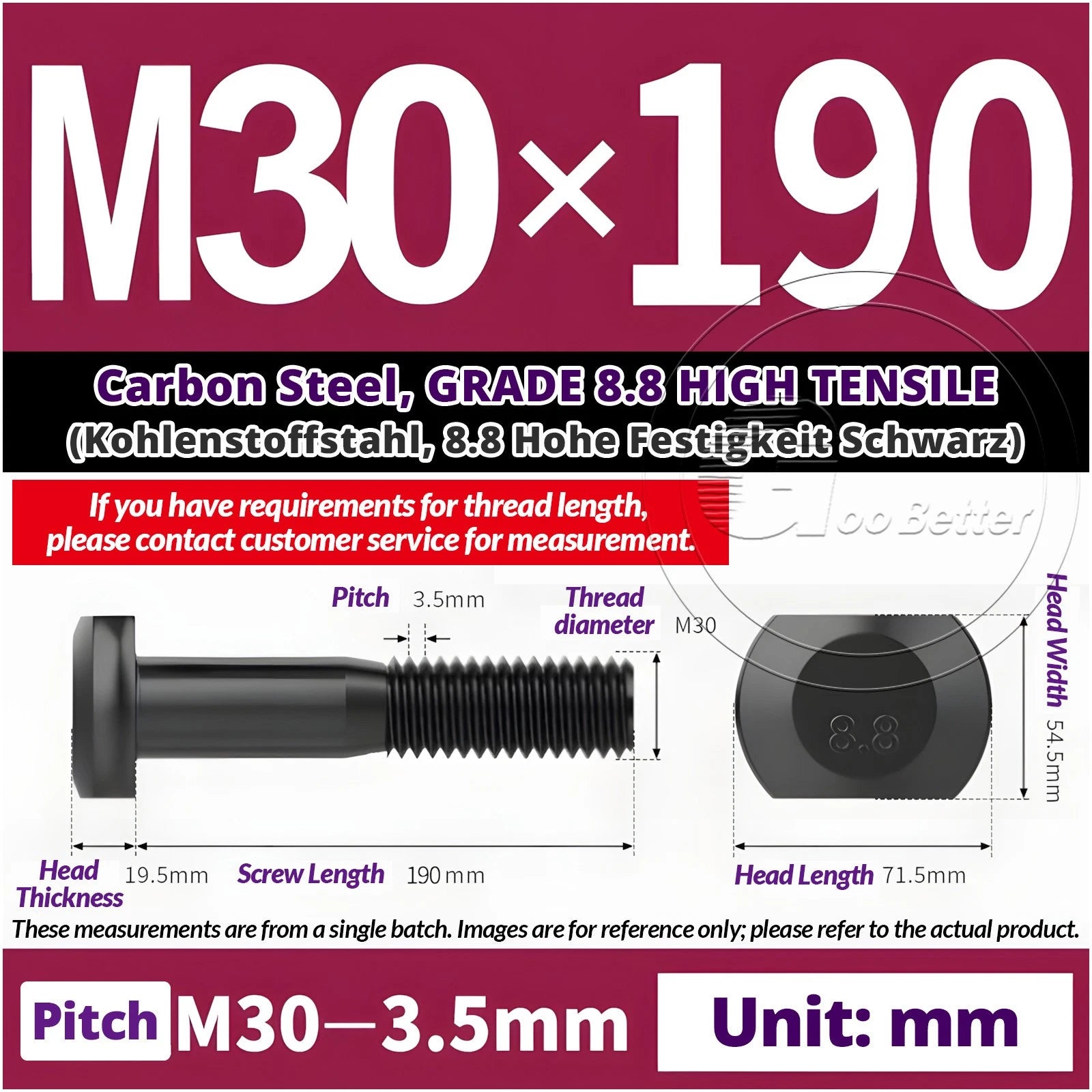 T-Slot Bolts M22 - M42 T Track Bolts 70mm to 500mm Long GRADE 8.8 HIGH TENSILE