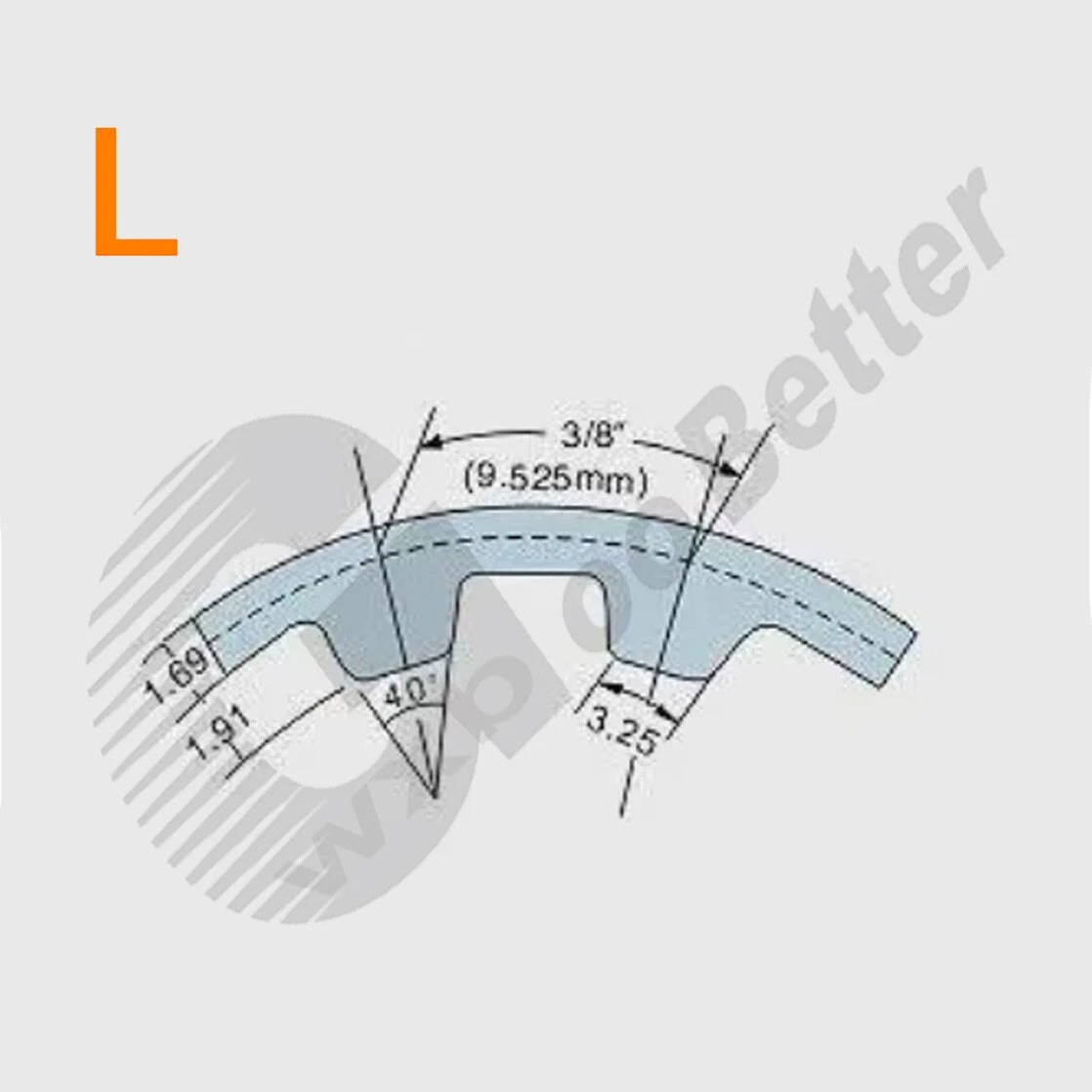 L-Type Closed Loop Timing Belt 300L–315L | Width 1/2" to 1-1/2" | 3/8" Pitch Synchronous Drive Belt