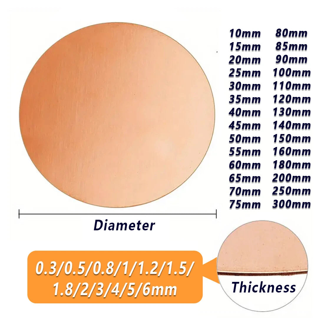 Solid Pure Copper Discs Blanks Round Plate Metal Sheet 10-300mm OD 1mm-6mm Thick