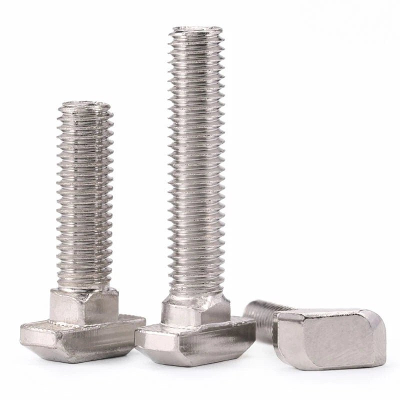 Hammer Head T - Slot Bolts M5 M6 M8 — Grade 4.8 Carbon Steel, Nickel Plated, T - Nut Screws for Aluminum Extrusion - HomeDIYer
