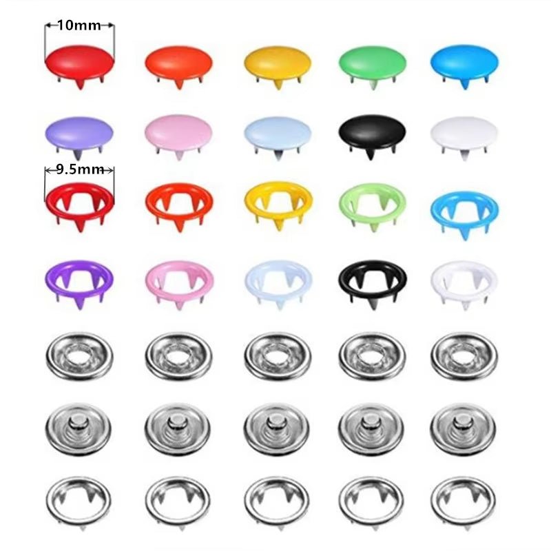 10 Colors Metal Sewing Buttons Hollow Solid Prong Press Studs Snap Fasteners For Clothes Bags 100/200 Set - HomeDIYer