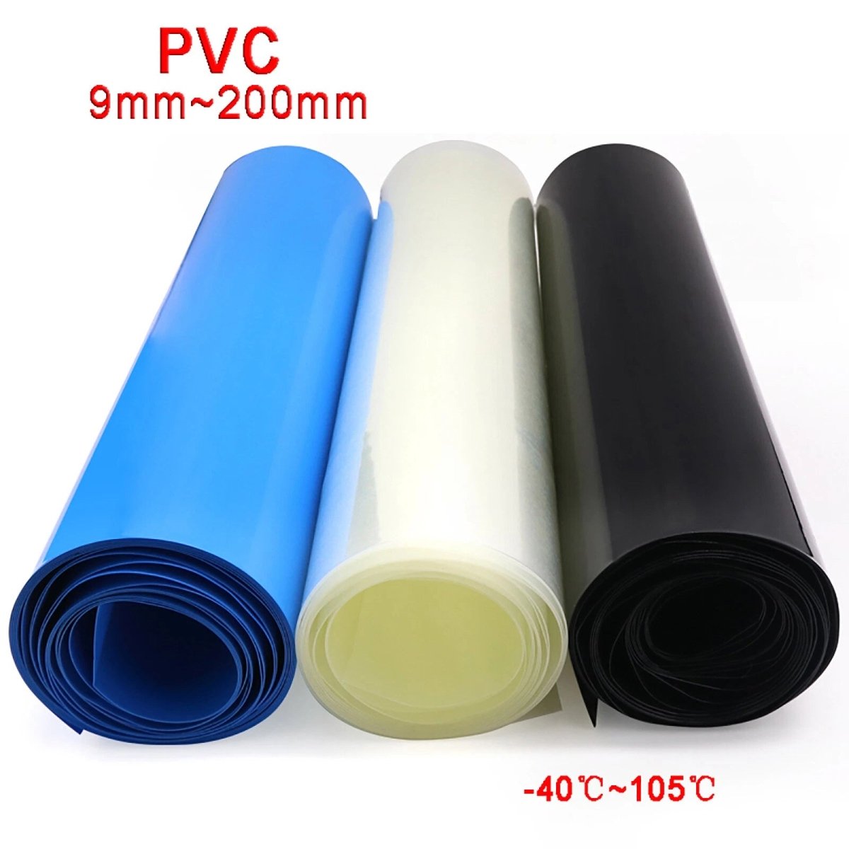 PVC Heat Shrink Tubing for RC Battery Packs — 9mm to 200mm Flat Width, Black Blue Clear - HomeDIYer