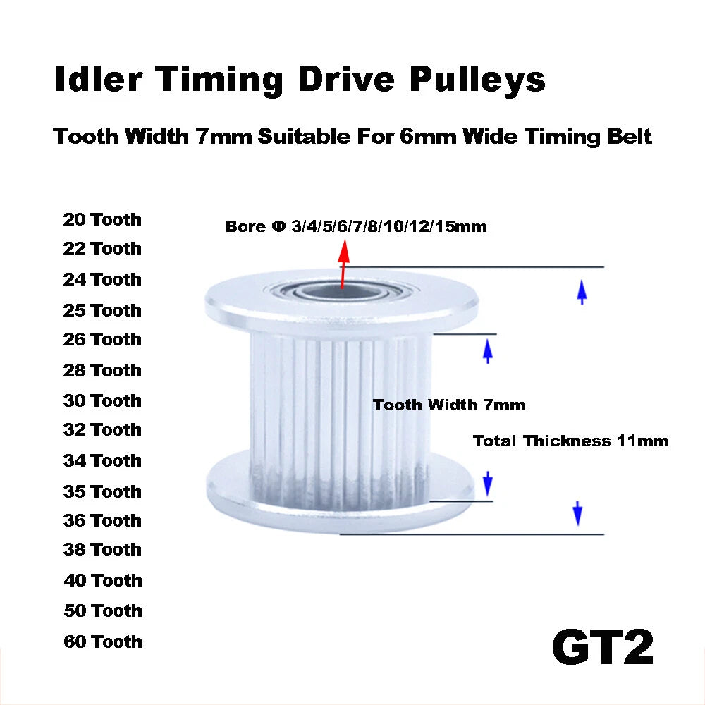 GT2 Idler Timing Drive Pulleys 20/22/24/25/26~60 Tooth,For 6mm Belt 3D Printer