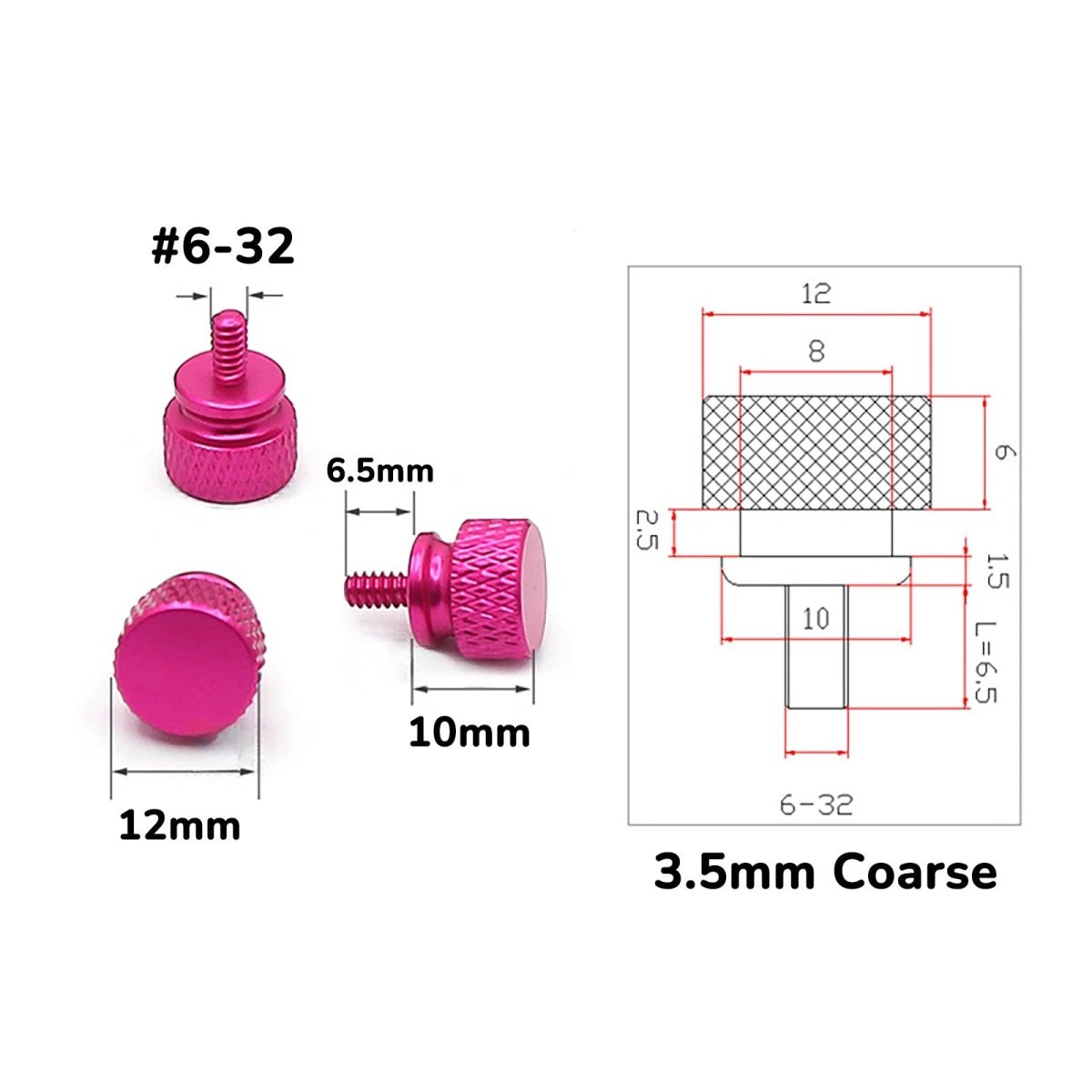 6 - 32 x 1/4" Aluminum Knurled Thumb Screws for PC Case & DIY Builds - HomeDIYer
