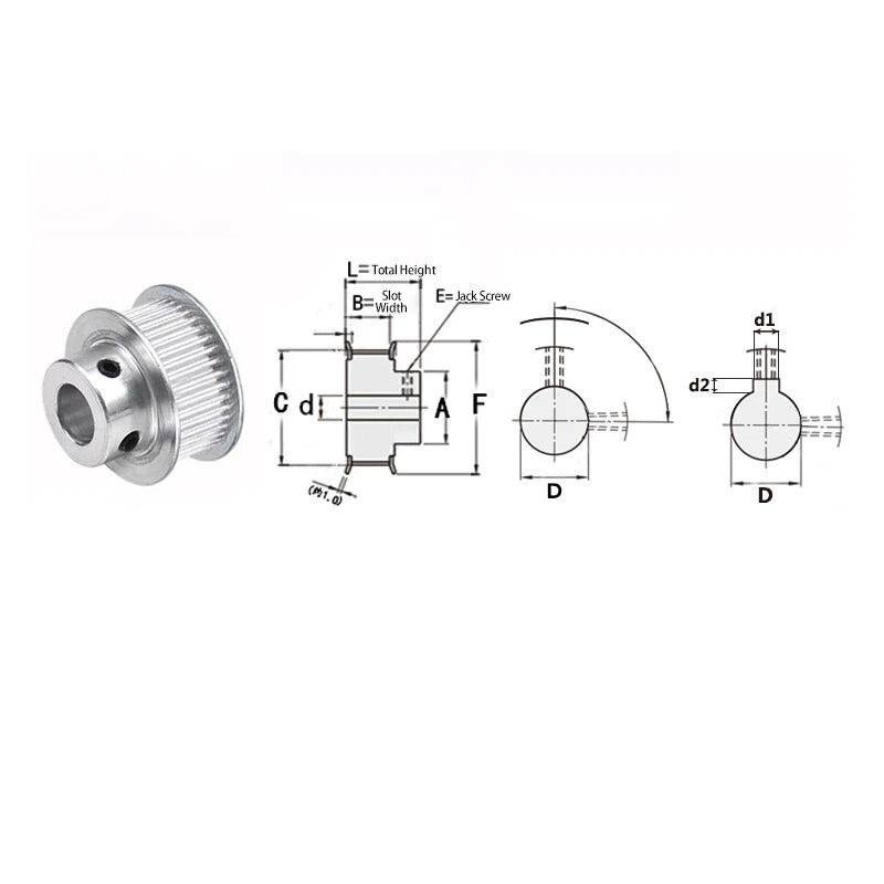 2GT Timing Belt Pulley 16-48 Teeth BF/K Type Synchronous Wheel Bore 4mm-14mm