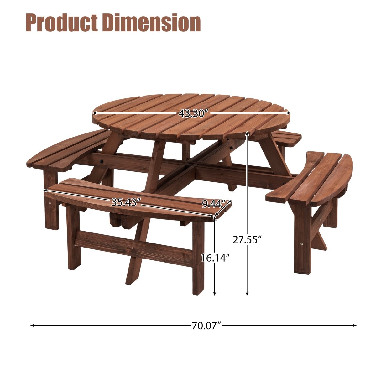 8 Person Wooden Picnic Table, Outdoor Camping Dining Table with Seat, Garden, DIY w/ 4 Built - in Benches, 2220lb Capacity - HomeDIYer