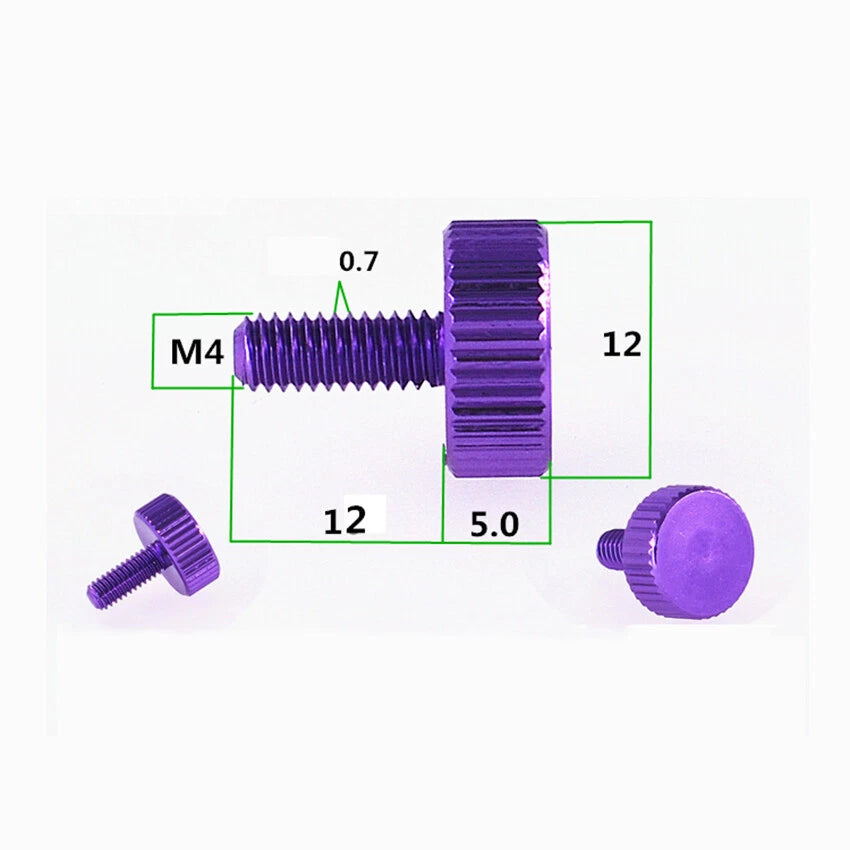 Aluminium Alloy Knurled Thumb Screws M4x8/10/12mm Hand Grip Knob Bolts Colourful
