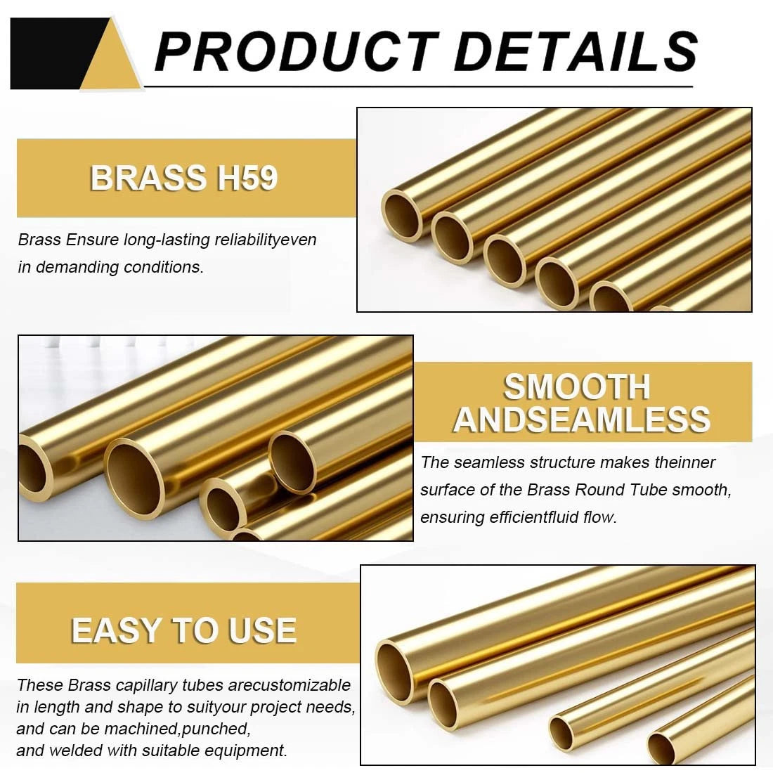 H59 Brass Round Tube 13–40mm OD × 500mm | Hollow Brass Pipe Tubing