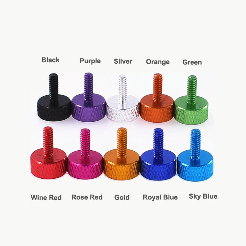 UNC 6 - 32 Aluminum Knurled Thumb Screws — Flat Head, 10 Colors, 3 Lengths - HomeDIYer