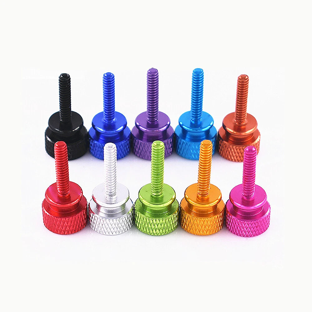 #6-32 Flat Knurled Thumb Screws 16mm — Aluminum, 10 Colors, 6 Pack Sizes, DIY Hand Grip