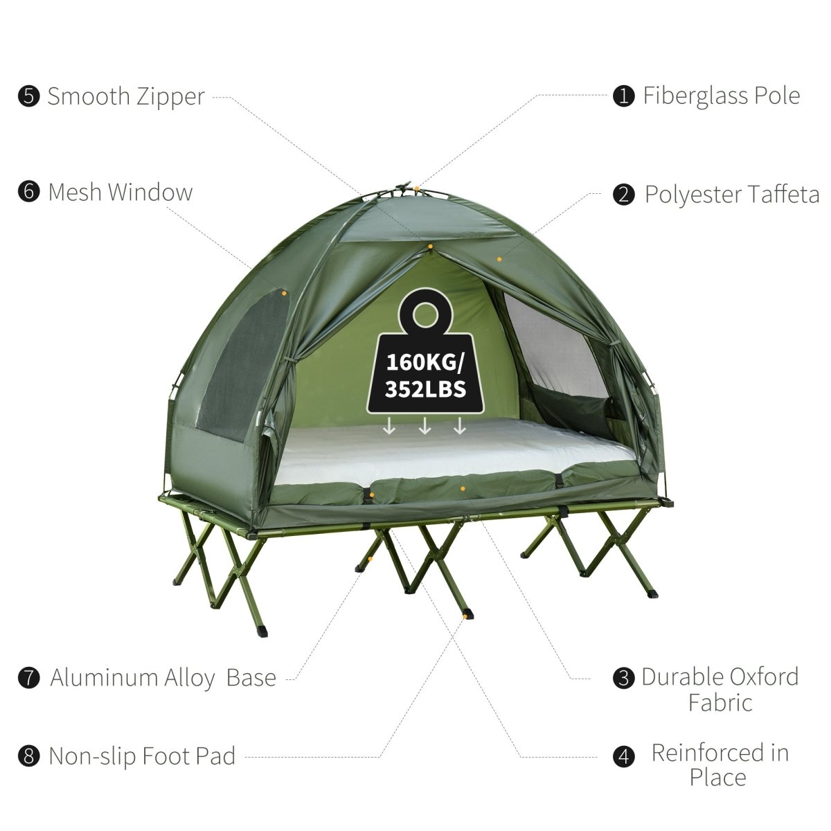 2 Person Foldable Camping Cot with Tent, Bedspread and Thick Air Mattress, 4 - In - 1 Elevated Camping Bed Tent for Outdoor Hiking, Picnic, Travel - HomeDIYer