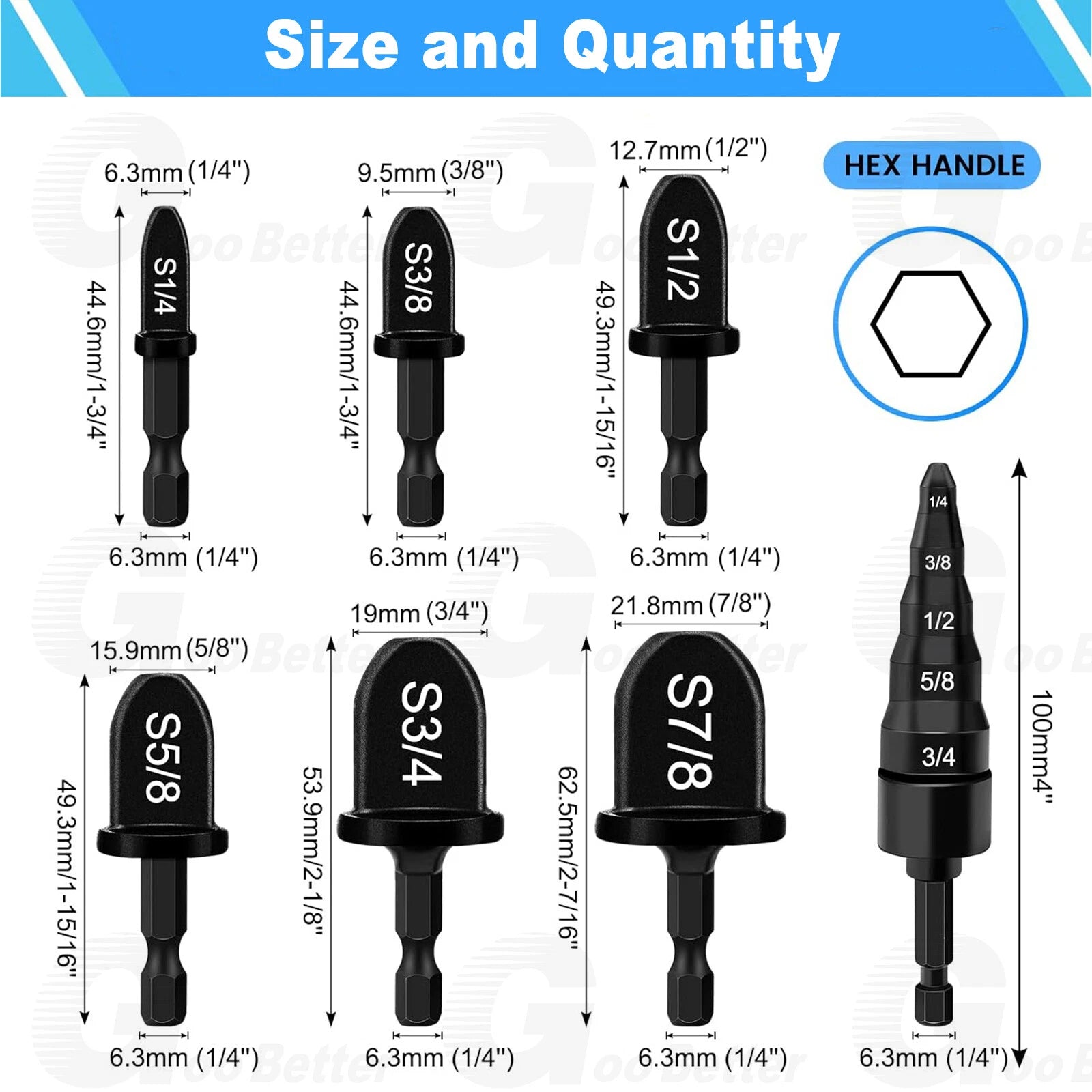 7x Swaging Tube Expander Tool Drill Bit Set Air Conditioner Copper Tube Expander