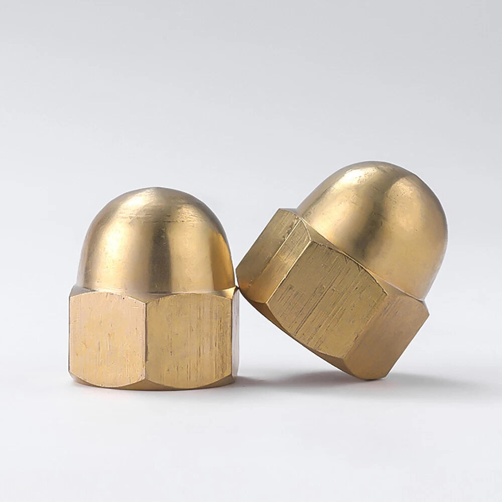 M3-M20 Solid Brass Cap Nuts – Brass Cover Screw Nuts & Decorative Dome Caps, Hex Acorn Nuts (Untreated Natural Finish)