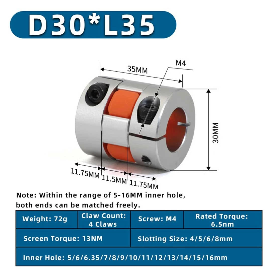 Shaft Coupler D30 X L35 Flexible Plum Coupling CNC Stepper Motor for 3D Printer