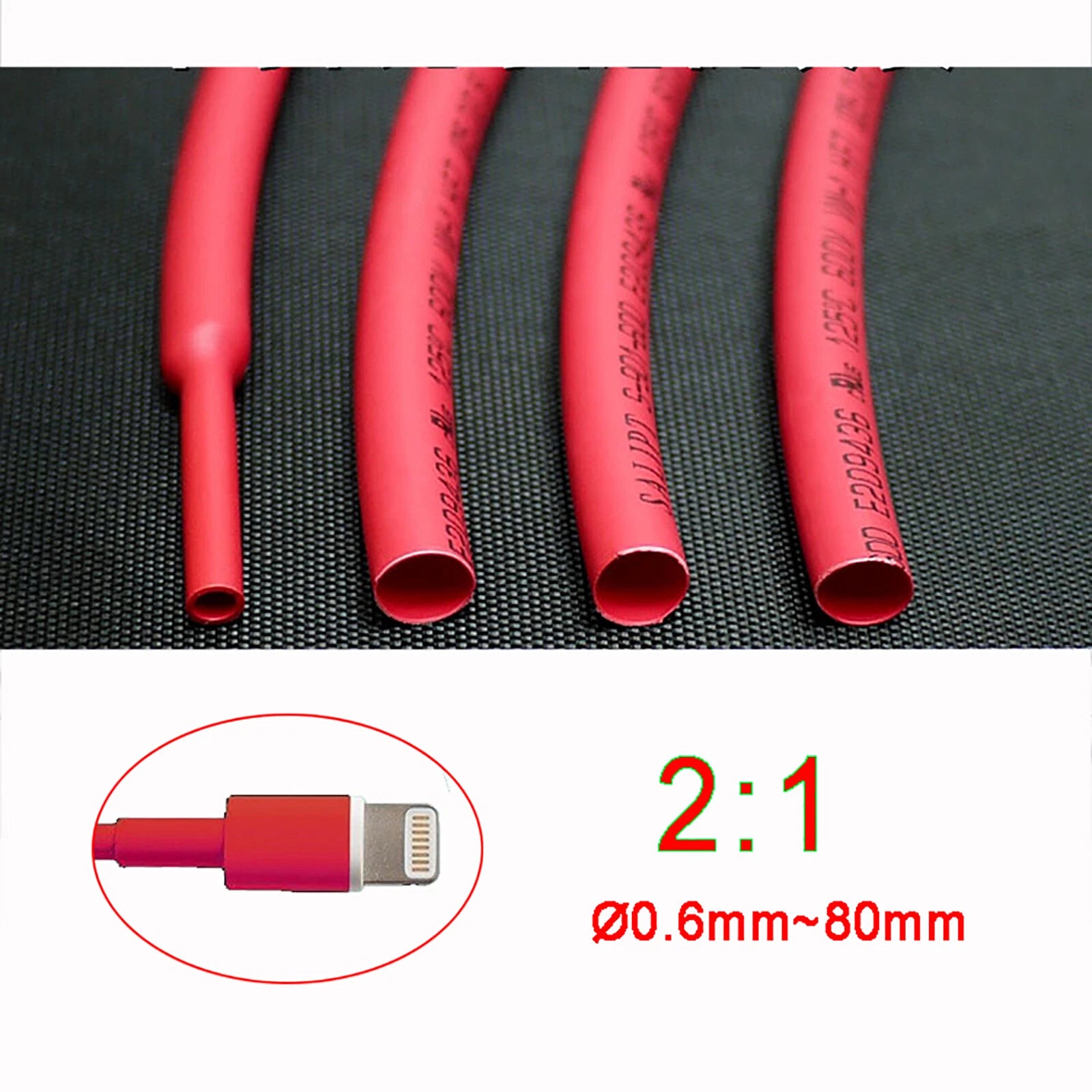 Red Heat Shrink Tubing 2:1 Ratio — Electrical Wire Sleeving & Cable Wrap