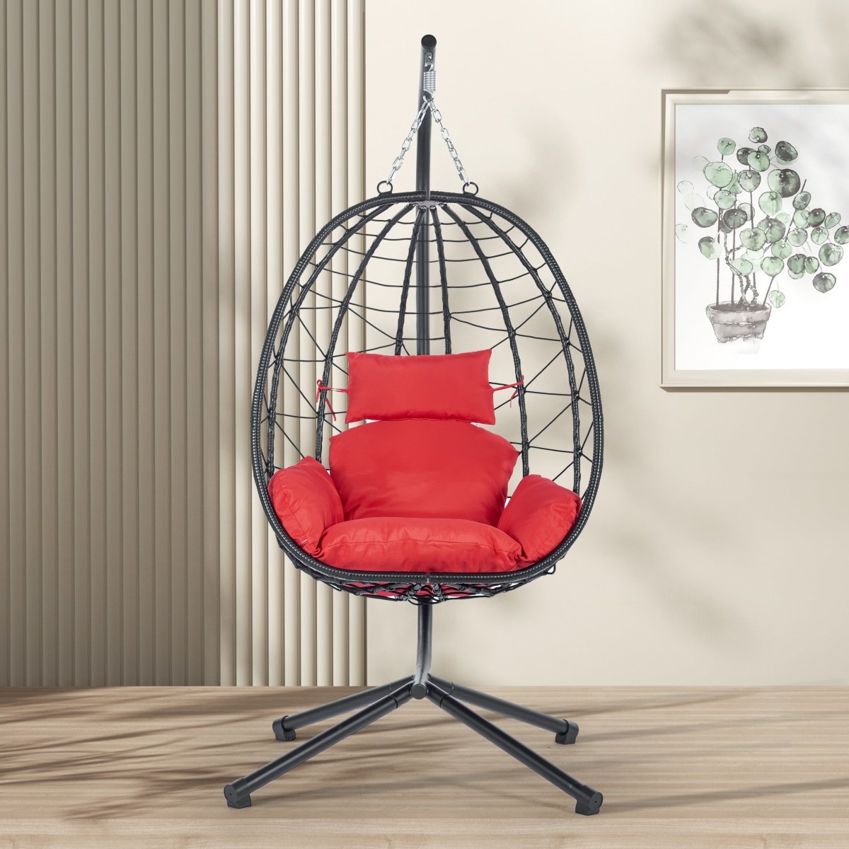 Red Egg Chair with Stand - All - Weather Hanging Wicker Swing Chair - HomeDIYer