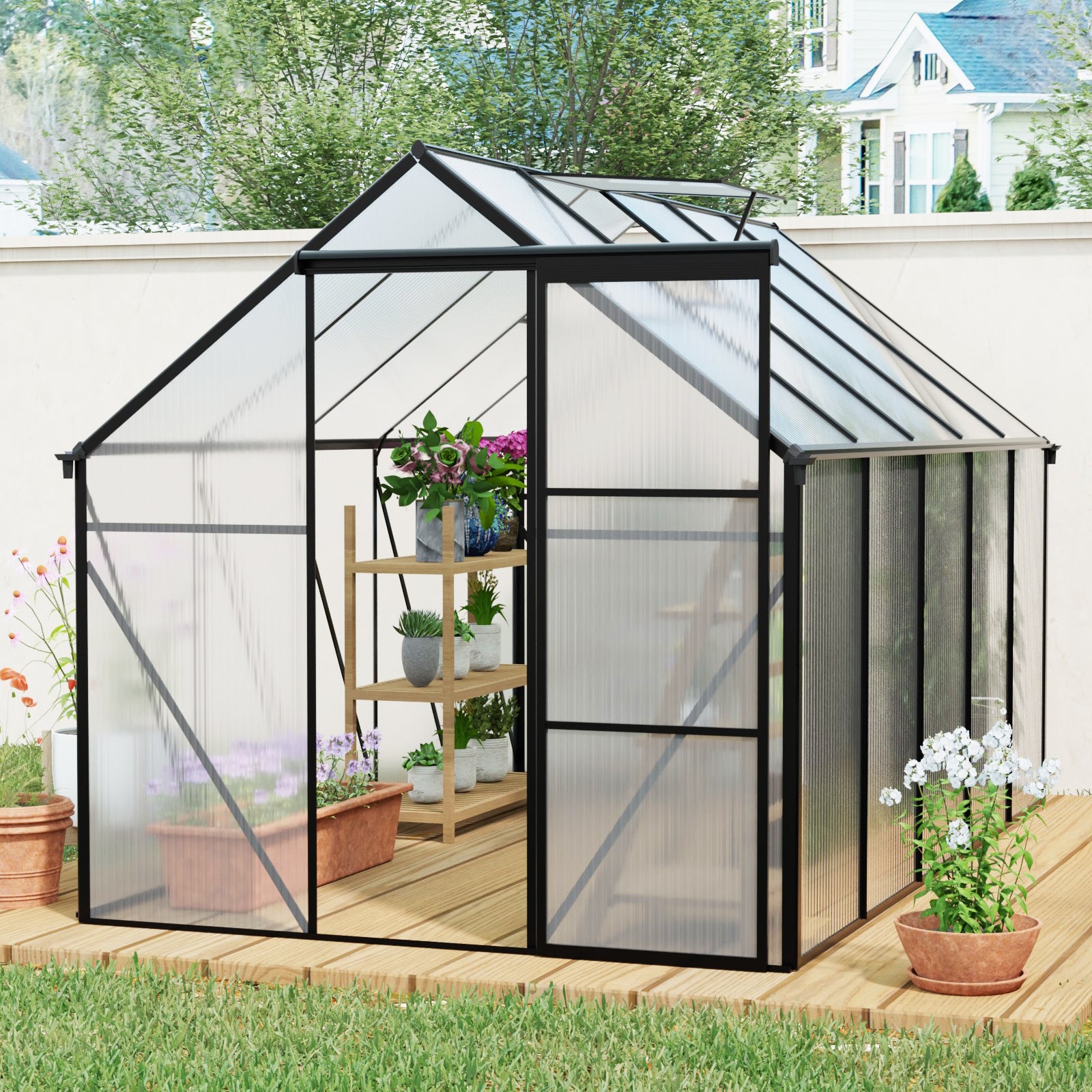 6x10 FT Polycarbonate Greenhouse Raised Base and Anchor Aluminum Heavy Duty Walk-in Greenhouses for Outdoor Backyard in All Season