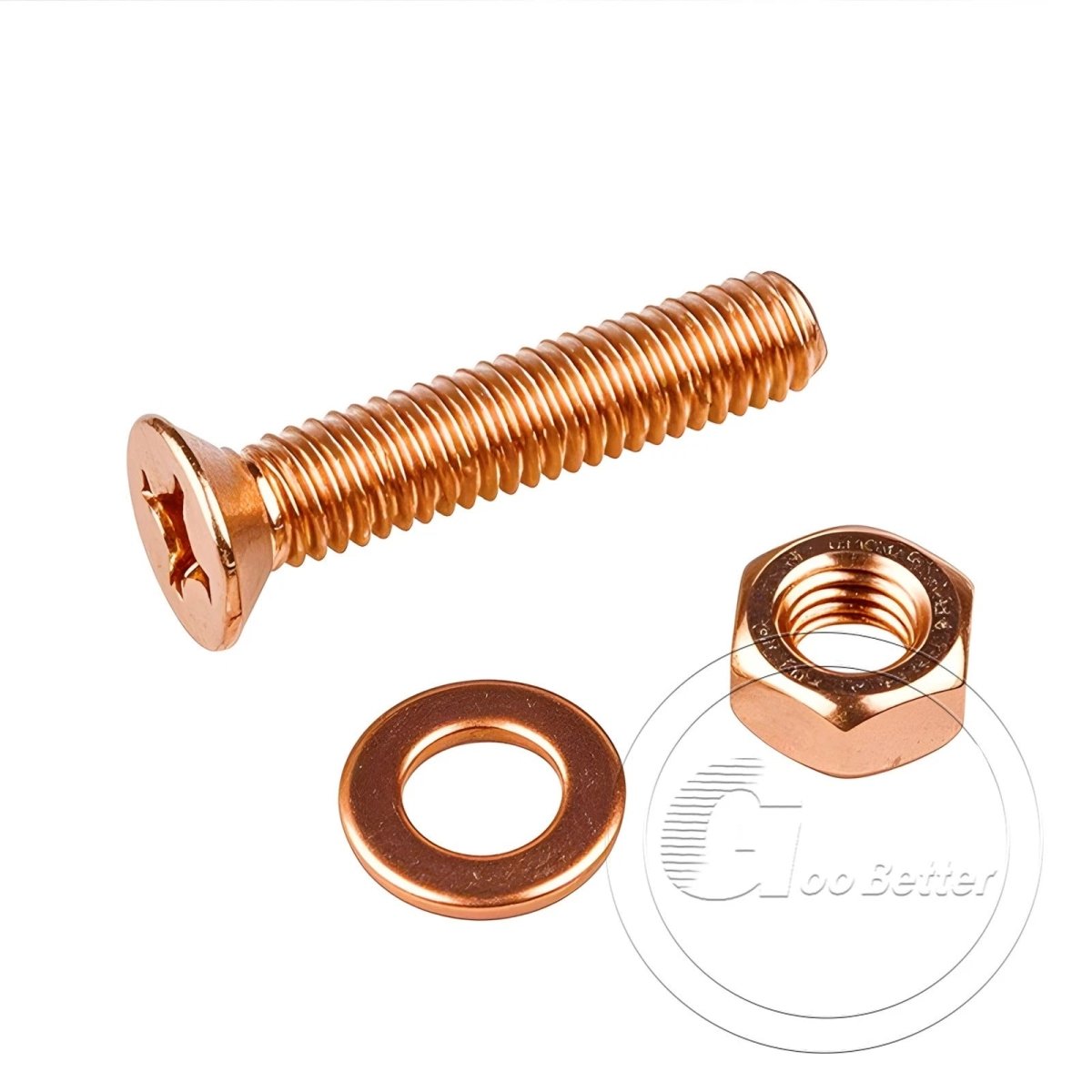 T2 Copper Pozi Countersunk Machine Screws with Flat Washer & Nut | M3–M10 - HomeDIYer