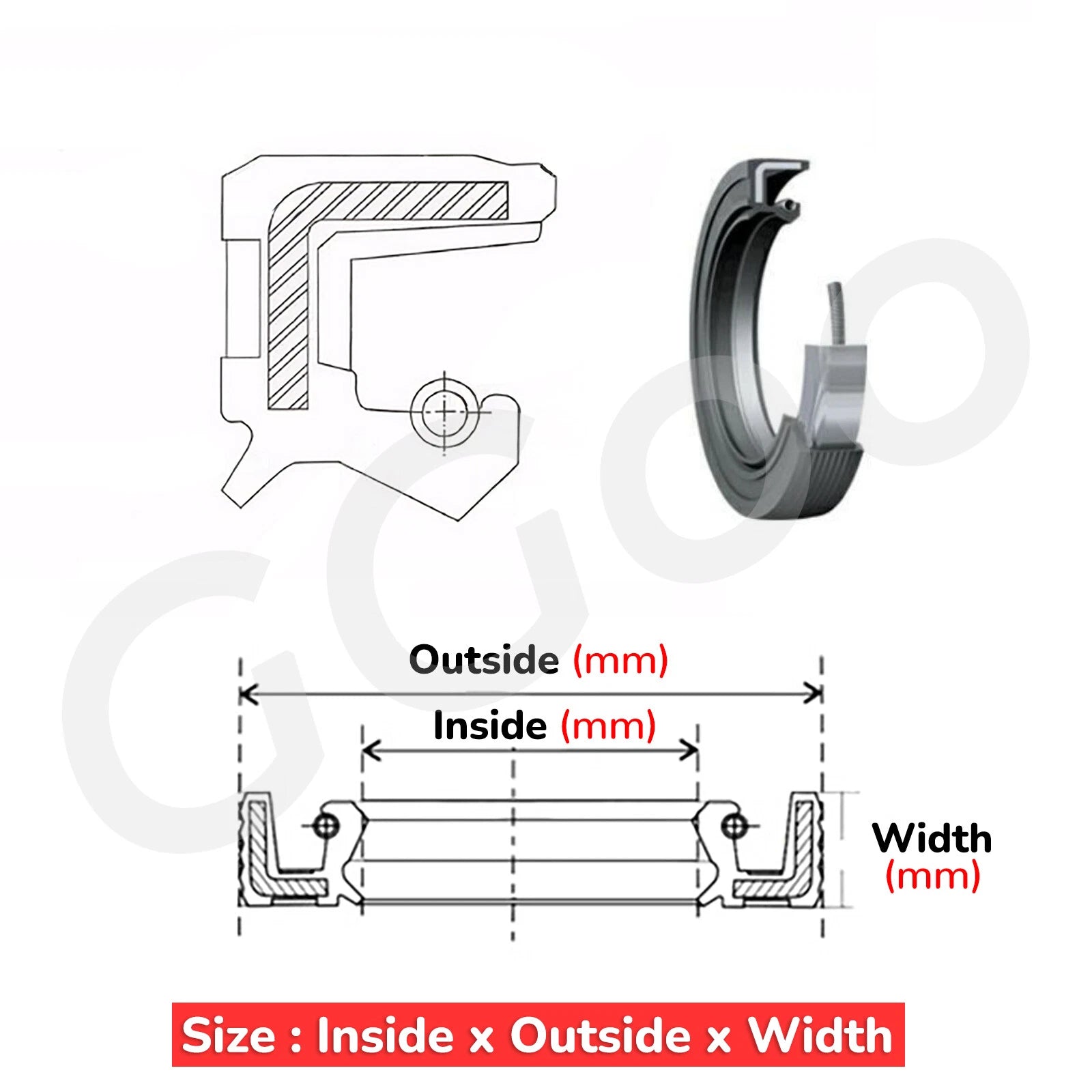 Metric NBR Oil Shaft Seal Dust Grease Seal TC Double Lip w Spring ID 15-20mm