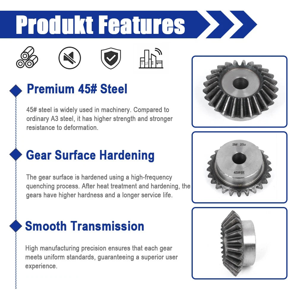 1.5M 2M Bevel Gear 15 - 40 Teeth 1:2 90° Meshing Angle Drive Gears Bundle Sales