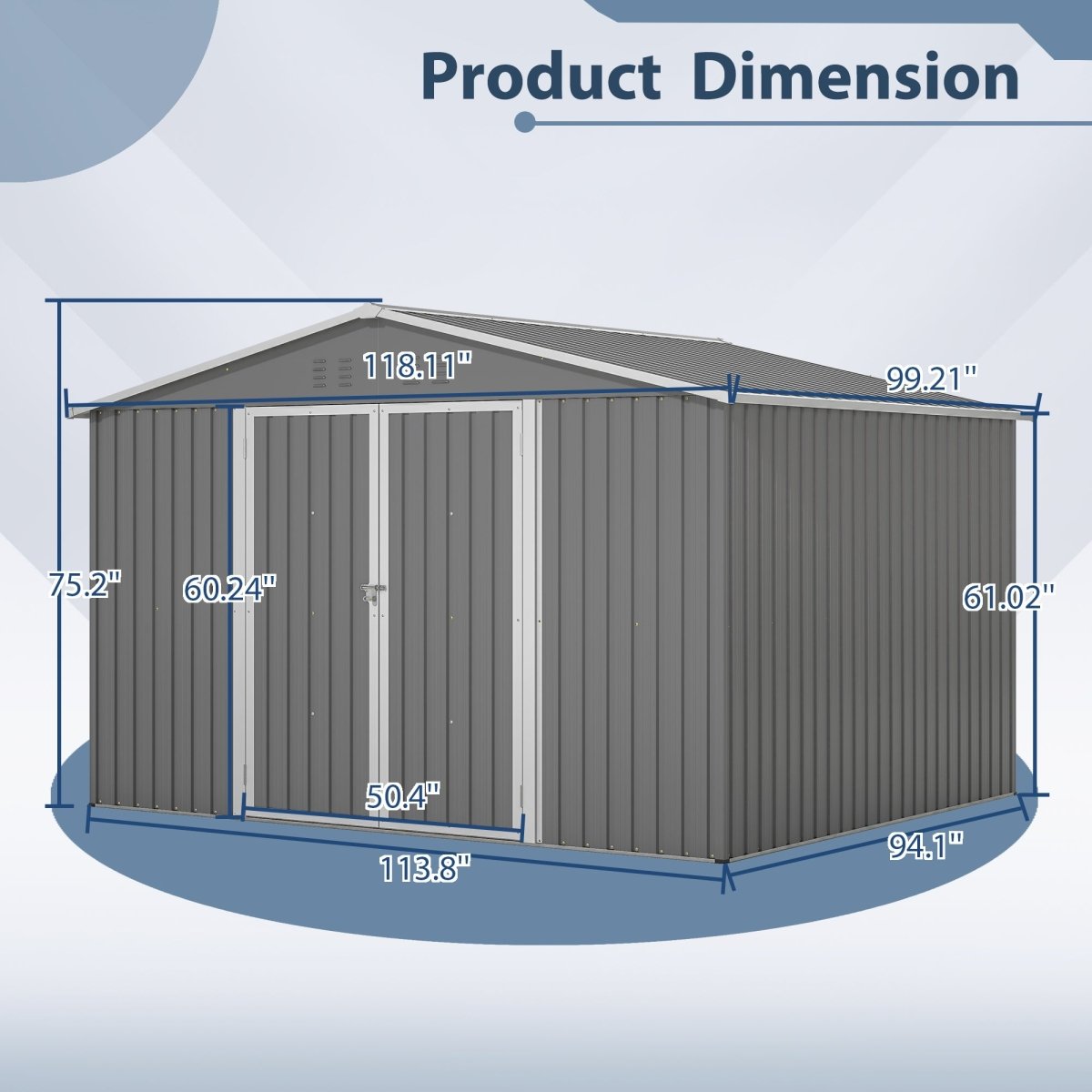 10X8 FT Outdoor Tool Storage Shed with Metal Foundation & Lockable Doors, All Weather Metal Sheds for Garden, Patio, Backyard, Lawn, Gray - HomeDIYer