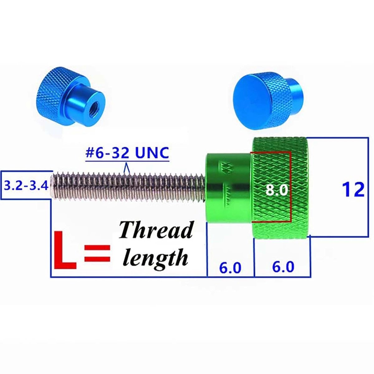 6 - 32 UNC Knurled Thumb Screws — Stepped Hand Grip, 10 Colors, 4–40mm - HomeDIYer