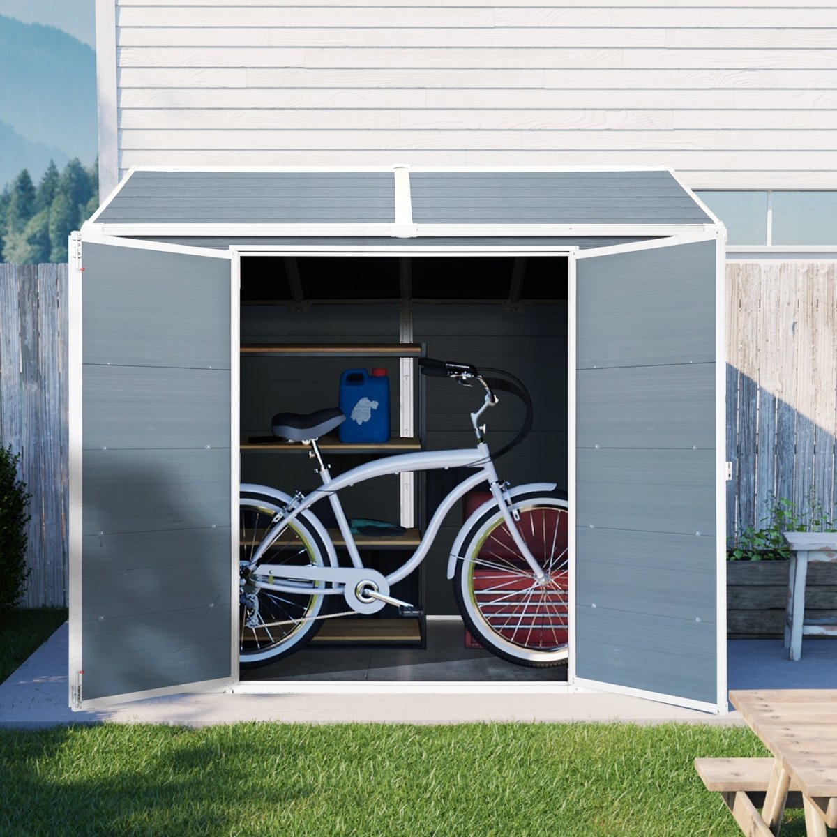 8 x 6 ft Resin Outdoor Storage Shed Waterproof Shed with Floor & Two Windows & Lockable Door, Tool Shed for Garden, Patio, Backyard,Gray - HomeDIYer