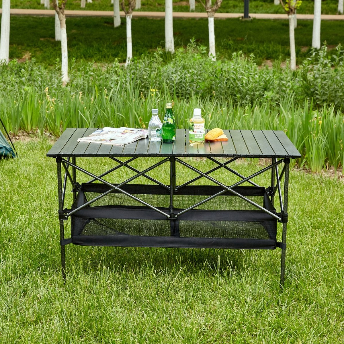 1 - piece Folding Outdoor Table with Carrying Bag,Lightweight Aluminum Roll - up Rectangular Table for indoor, Outdoor Camping, Picnics,Beach,Backyard, BBQ, Party, Patio, 46.46X27.56X27.56in ,Black - HomeDIYer