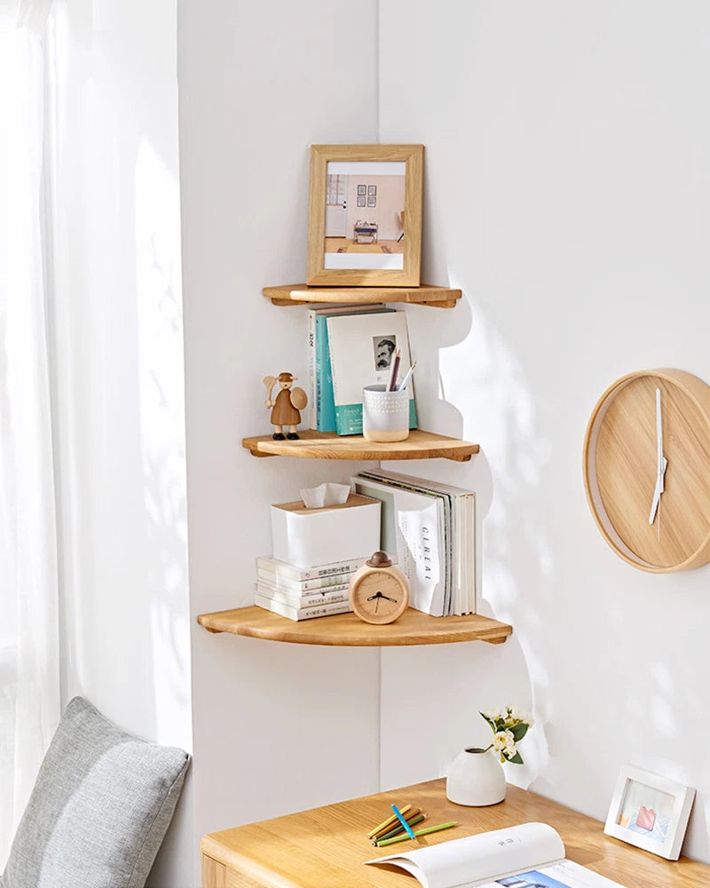 Oak Corner Shelf Wall Mounted Triangle Floating Shelves Oak Wall Storage Display