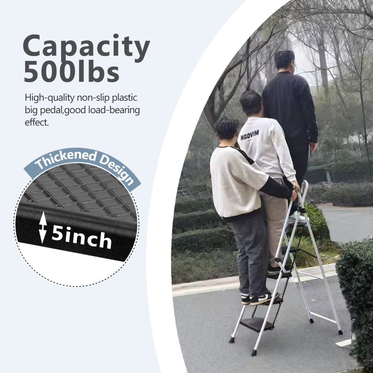 White four - step ladder, light folding four - step stool, wide anti - skid pedal and safety handle, strong steel ladder, multi - purpose ladder, applicable to family, kitchen, office elevator - HomeDIYer