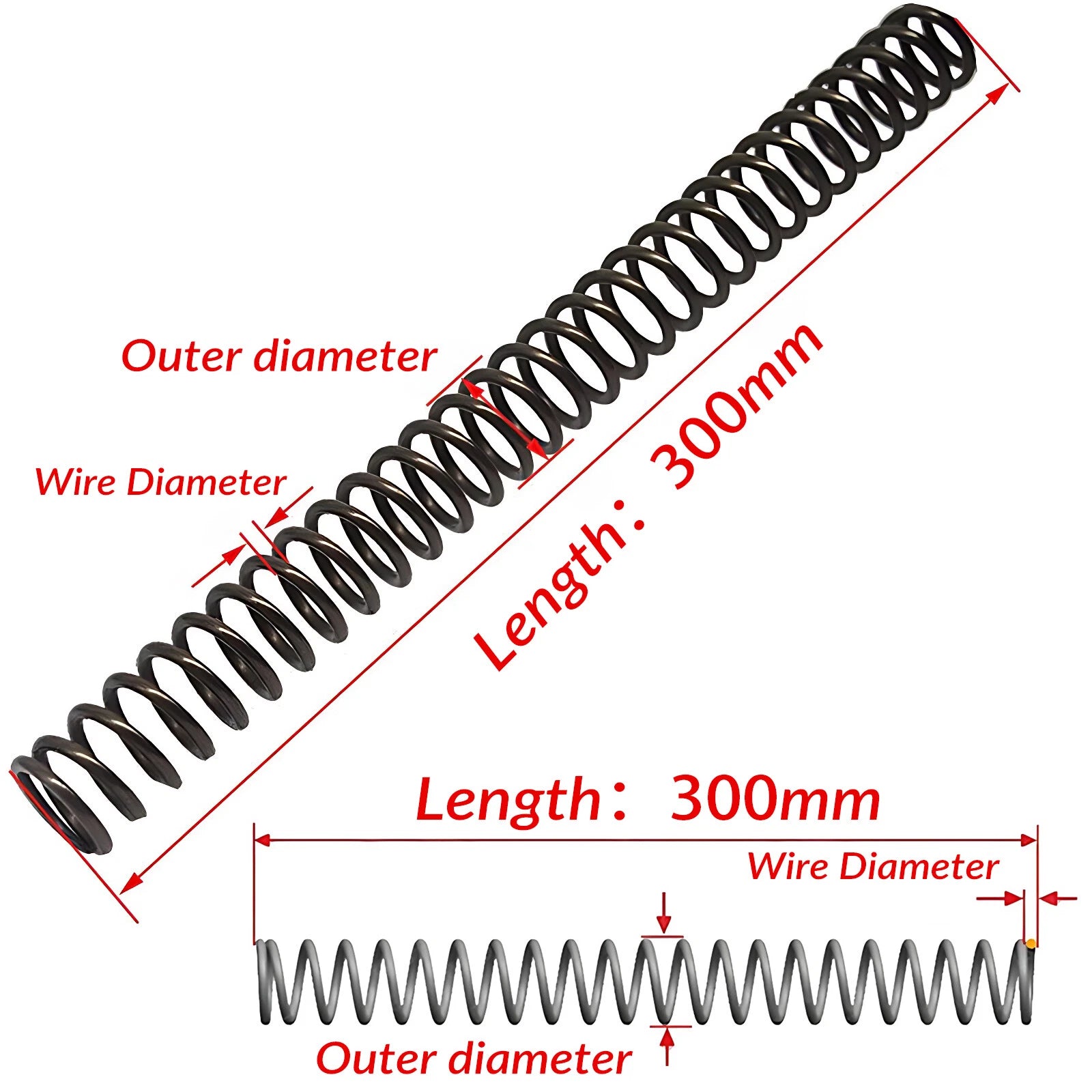 Length 300mm Wire Dia.0.8-4.5mm OD 5-43mm Small Springs Compression Spring Steel